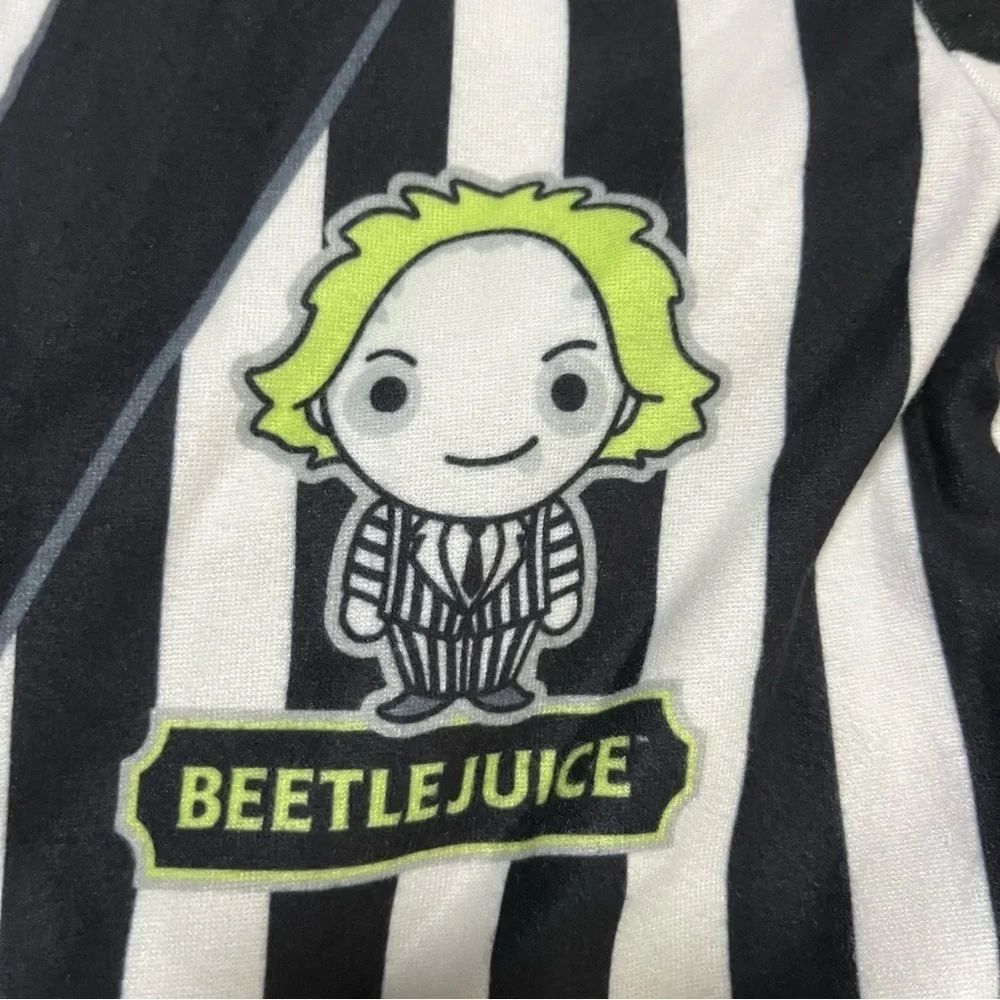 BeetleJuice Kids Small Striped Onsie Costume Hood w Hair Zip front Halloween